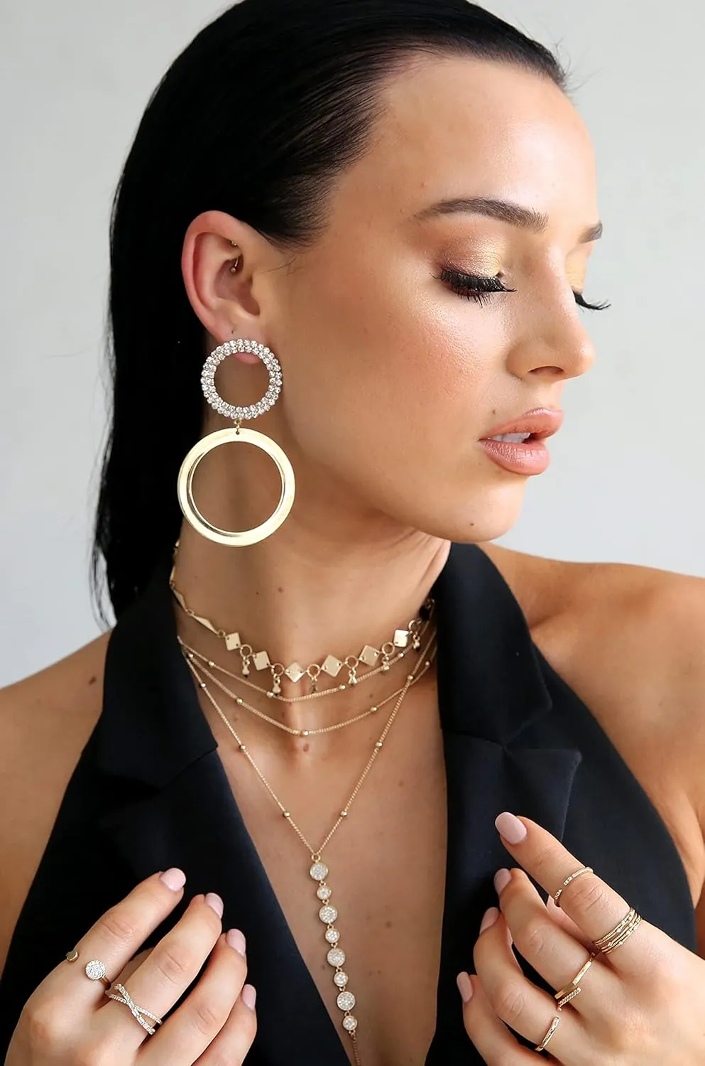Ettika Lariat Necklace for Women. Gold Drop Necklace, Necklaces for Women. 18K Gold or Rhodium Plated Chain. Trendy Jewelry