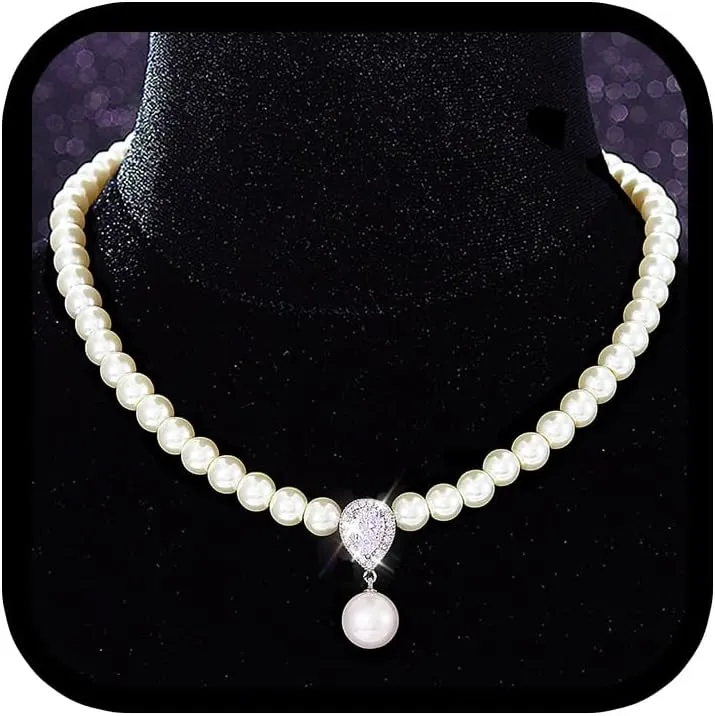 EVILD Pearl Necklace Crystal Pendant Jewelry Necklaces Sparkly Rhinestone Wedding Necklace for Women