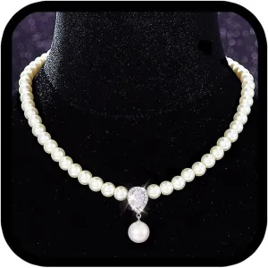 EVILD Pearl Necklace Crystal Pendant Jewelry Necklaces Sparkly Rhinestone Wedding Necklace for Women