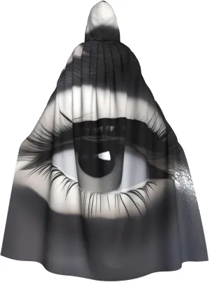 Eyelash Lip White Prints Hooded Cloak for Halloween, Role-playing, and Costume Parties - Comfortable and Durable