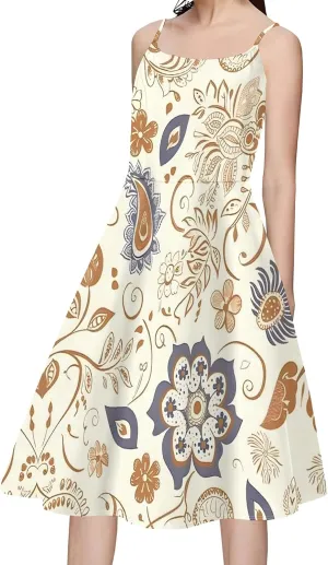Fashion Women Plus Size Sleeveless Round Neck Casual Dresses Summer Print Cocktail Beach Vacation S-3XL