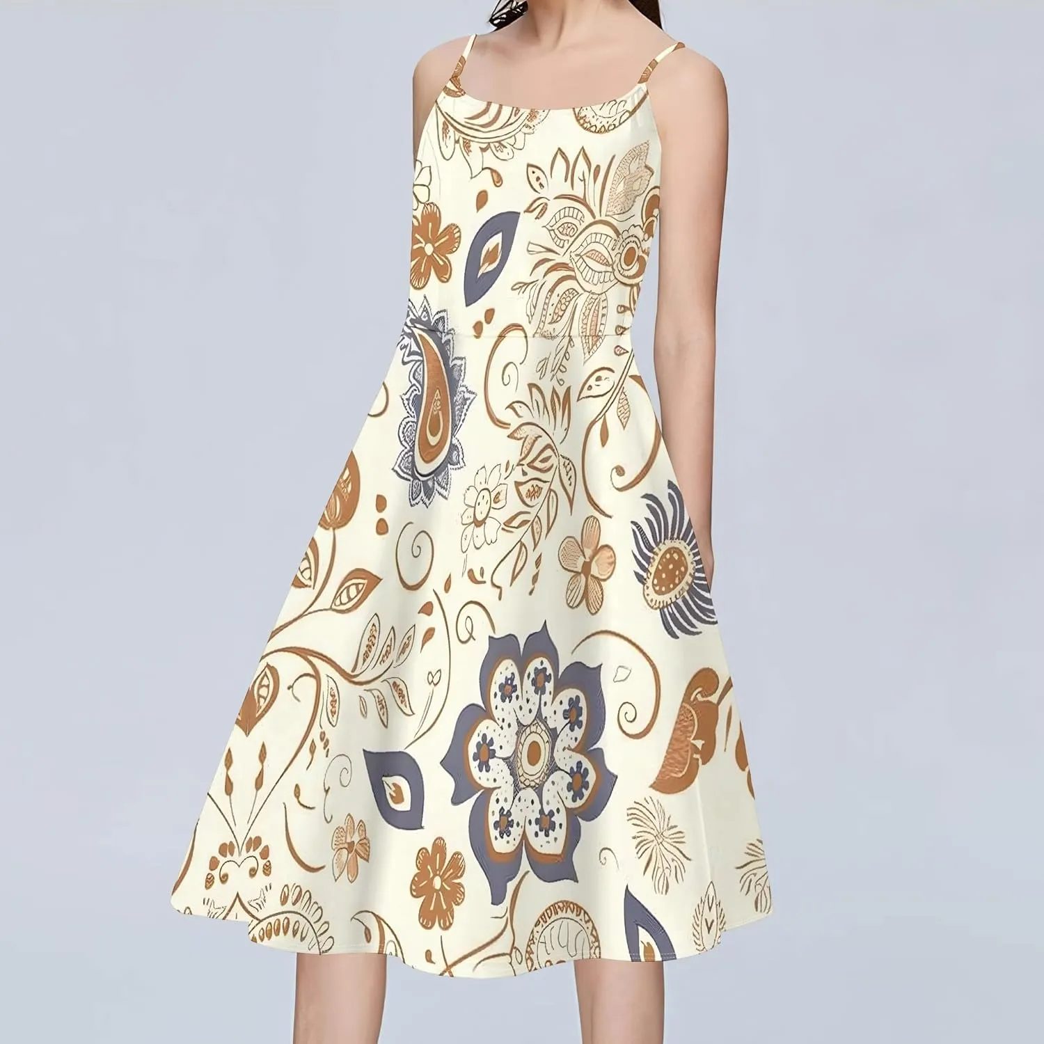 Fashion Women Plus Size Sleeveless Round Neck Casual Dresses Summer Print Cocktail Beach Vacation S-3XL