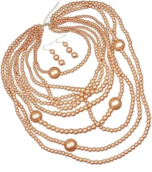 Fashionable Necklace and Earrings Imitation Pearls Texture Gathering Jewelry Set