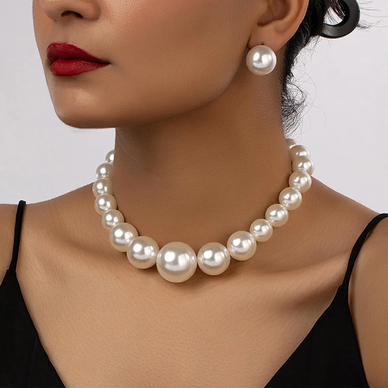 Faux Pearls Beaded Necklaces - Stackable Layered Choker Necklace - Large Pearl Statement Necklace - Bridal Wedding Party Jewelry Gift