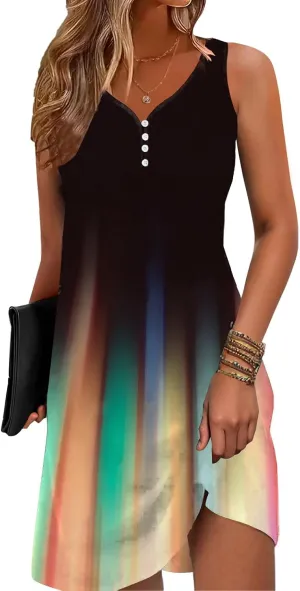 Floral Printed Summer Dresses A-Line Elegant Dress Womens Vintage Sleeveless Beach Sundress