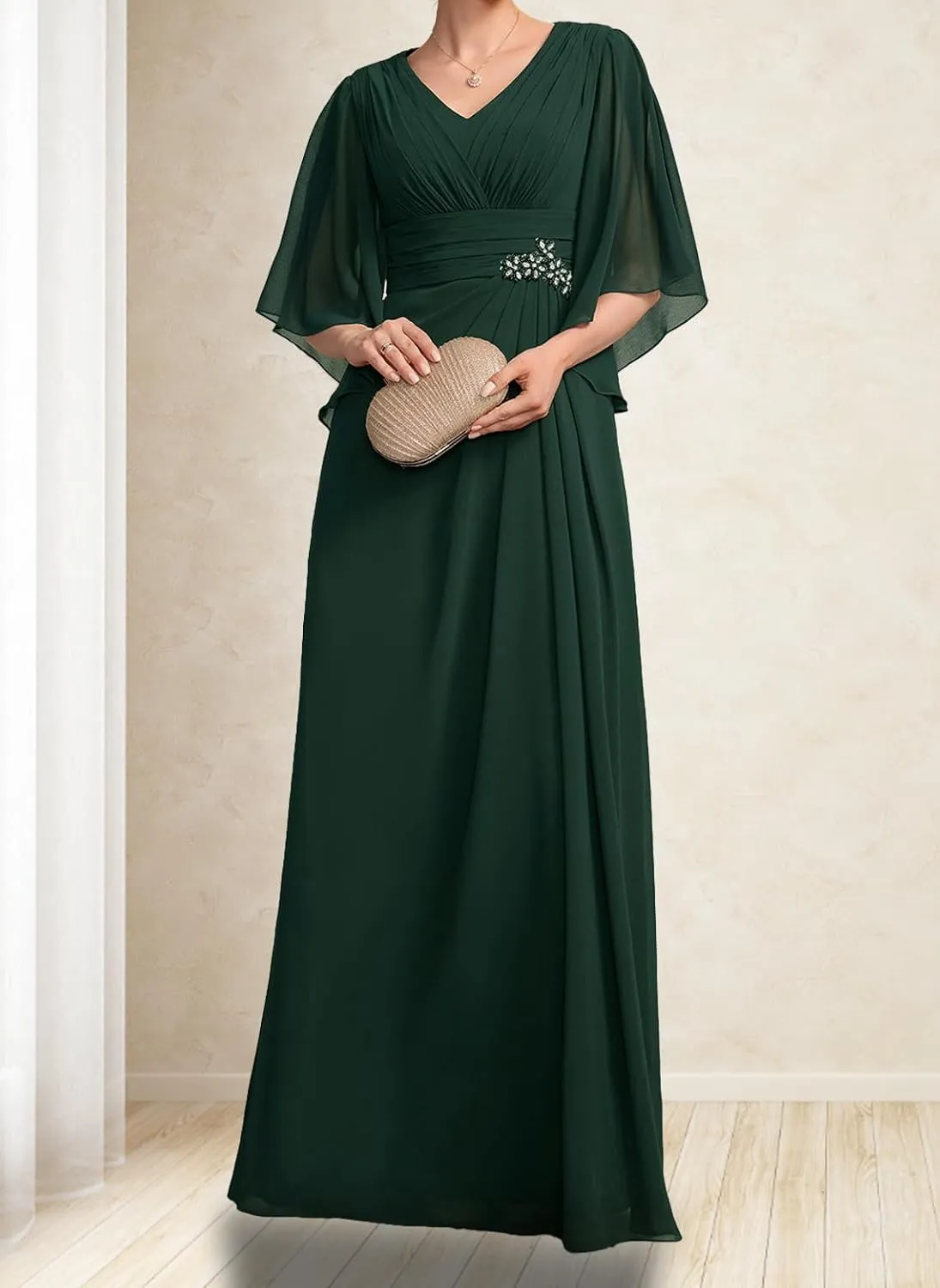 Flutter Sleeve Plus Size Mother Bride Dresses Black Long Ruffles A Line Formal Evening Gowns for Women V Neck YB81