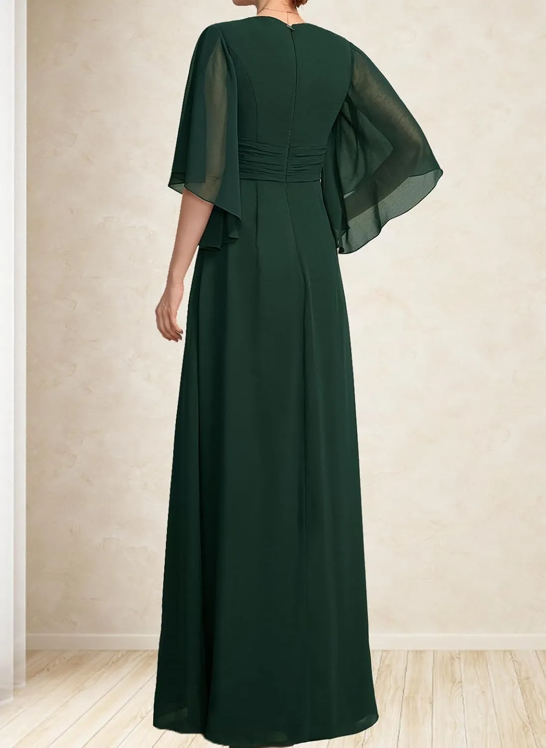 Flutter Sleeve Plus Size Mother Bride Dresses Black Long Ruffles A Line Formal Evening Gowns for Women V Neck YB81