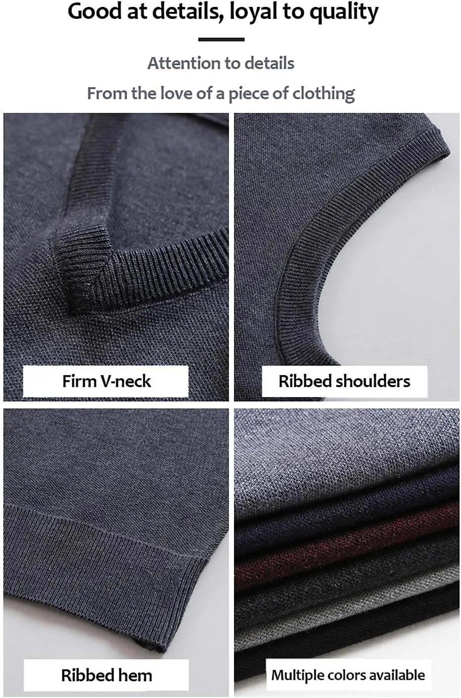 FULIER Men's Cashmere Wool V-Neck Sleeveless Vest Classic Pullover Knitted Waistcoat Sweater Cardigans Tank Tops