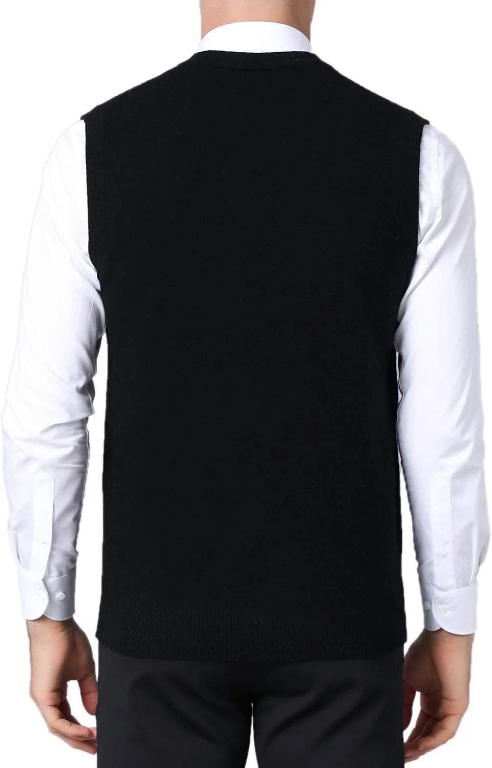 FULIER Men's Cashmere Wool V-Neck Sleeveless Vest Classic Pullover Knitted Waistcoat Sweater Cardigans Tank Tops