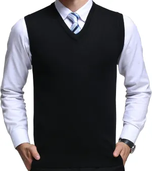 FULIER Men's Cashmere Wool V-Neck Sleeveless Vest Classic Pullover Knitted Waistcoat Sweater Cardigans Tank Tops