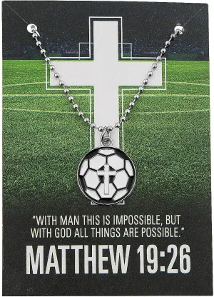 Fun Express 20" Religious Soccer Ball Necklaces with Bible Verse Card - 12 Pieces
