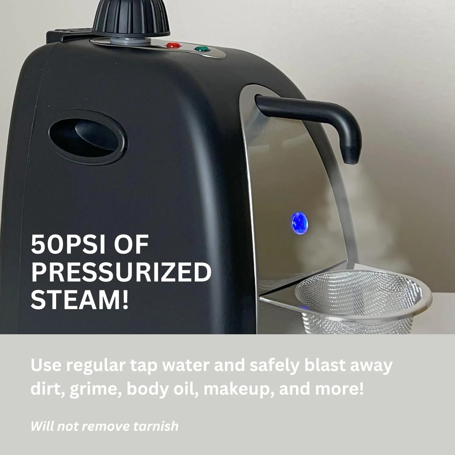 GemOro Jewelry Steam Cleaner | Black Diamond Brilliant Spa Personal Steam Cleaner | Professional Performance Machine for Rings Watches Glasses Earrings (Matte Black)
