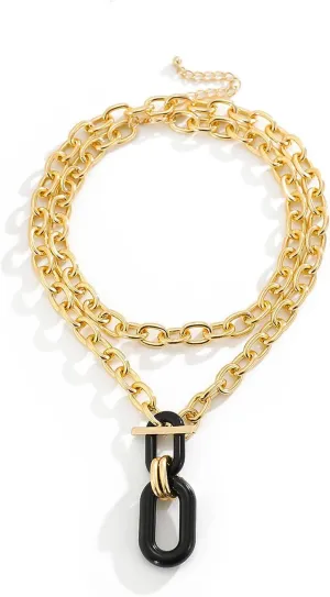 GIGB PBDK Chunky Gold Layered Necklaces Set for Women,Minimalist Geometry Pendant Stackable Paperclip Chain Toggle Necklace,Trendy Punk Statement Jewelry Gifts