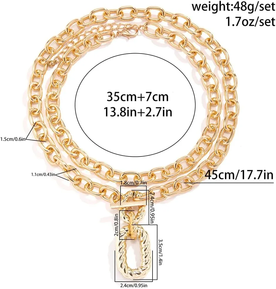 GIGB PBDK Chunky Gold Layered Necklaces Set for Women,Minimalist Geometry Pendant Stackable Paperclip Chain Toggle Necklace,Trendy Punk Statement Jewelry Gifts