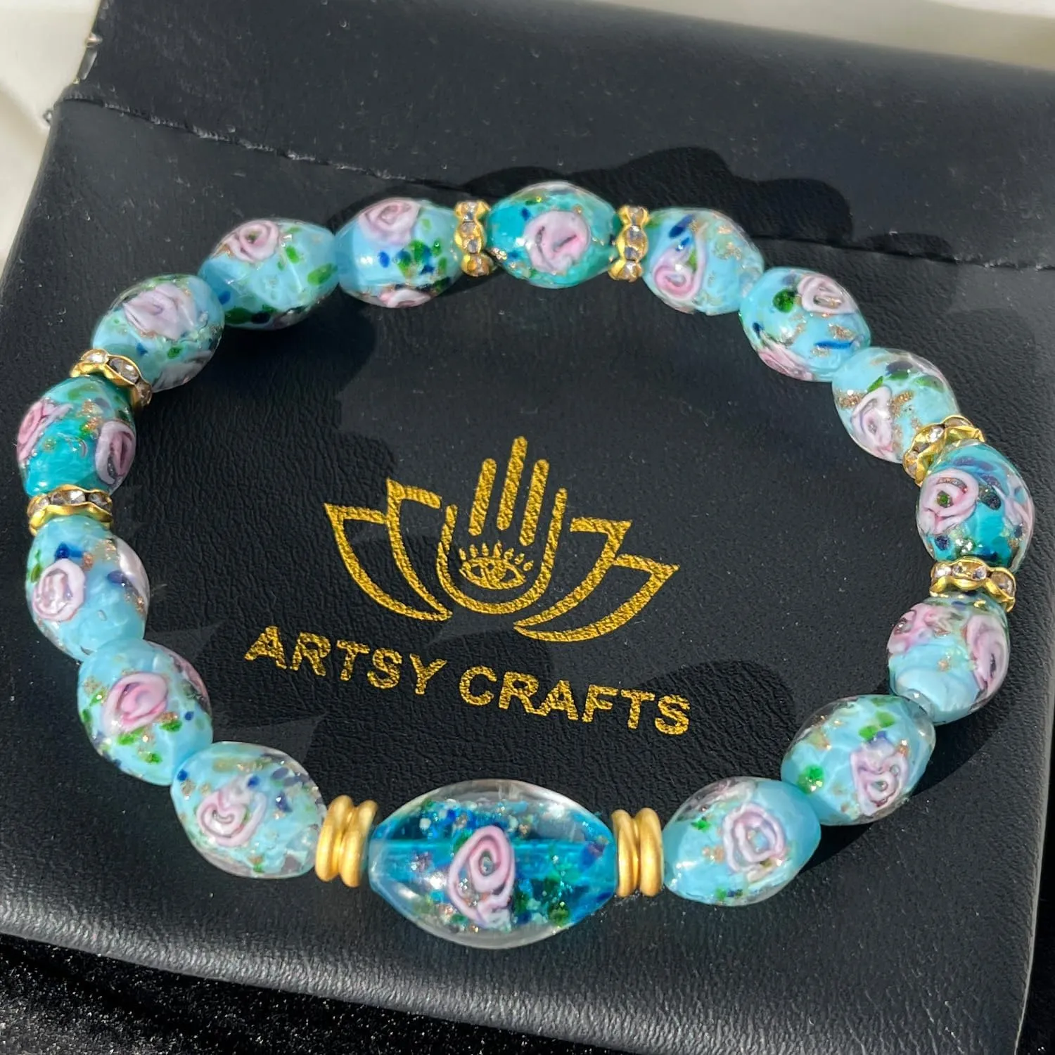 Glow in the Dark Firefly Bead Bracelets, Roses Murano Glass Jewelry for Women, Mermaid Luminous Crystals Trendy Bracelets Bangles Handmade in USA
