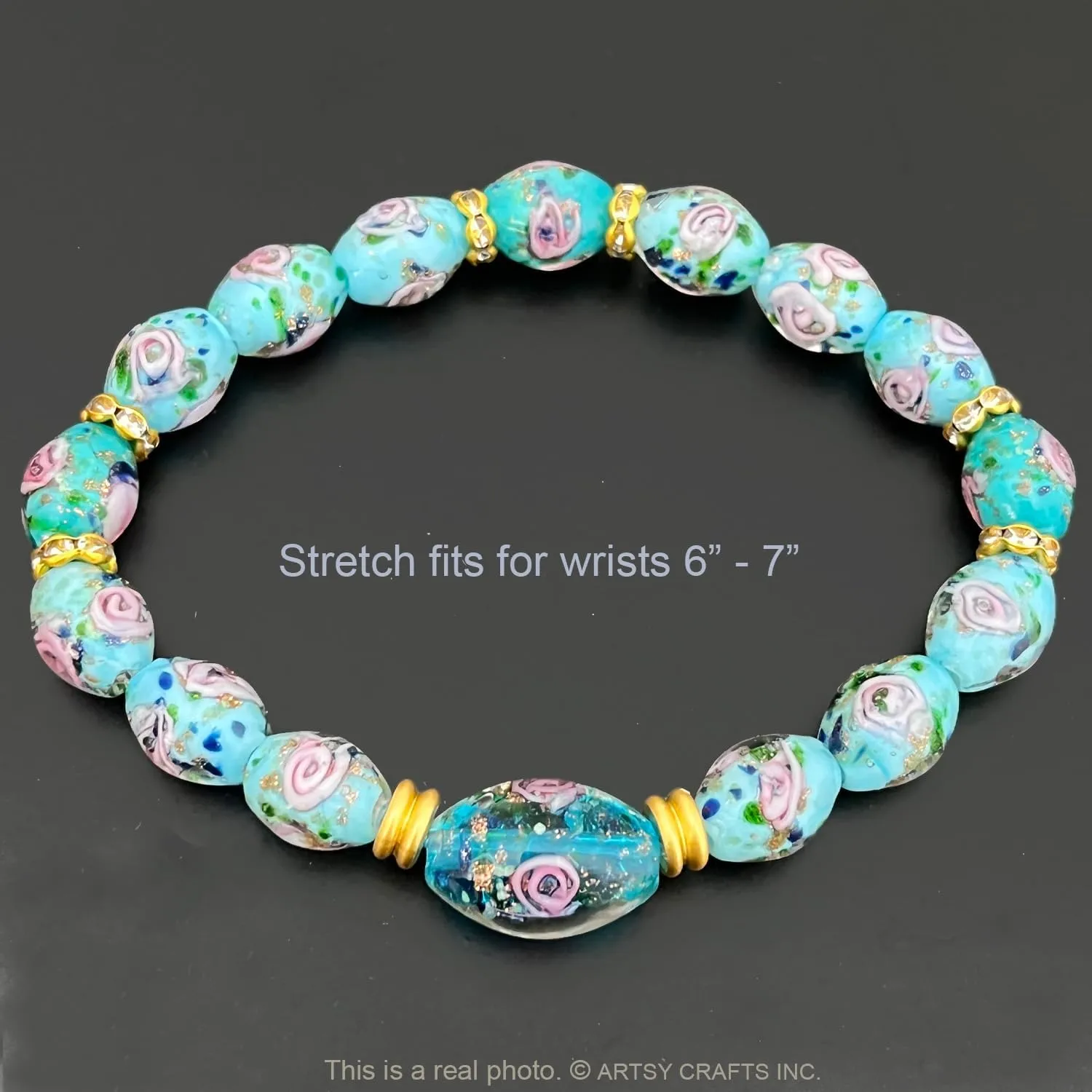 Glow in the Dark Firefly Bead Bracelets, Roses Murano Glass Jewelry for Women, Mermaid Luminous Crystals Trendy Bracelets Bangles Handmade in USA