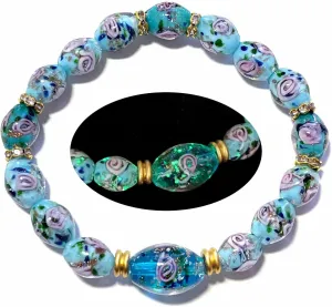 Glow in the Dark Firefly Bead Bracelets, Roses Murano Glass Jewelry for Women, Mermaid Luminous Crystals Trendy Bracelets Bangles Handmade in USA