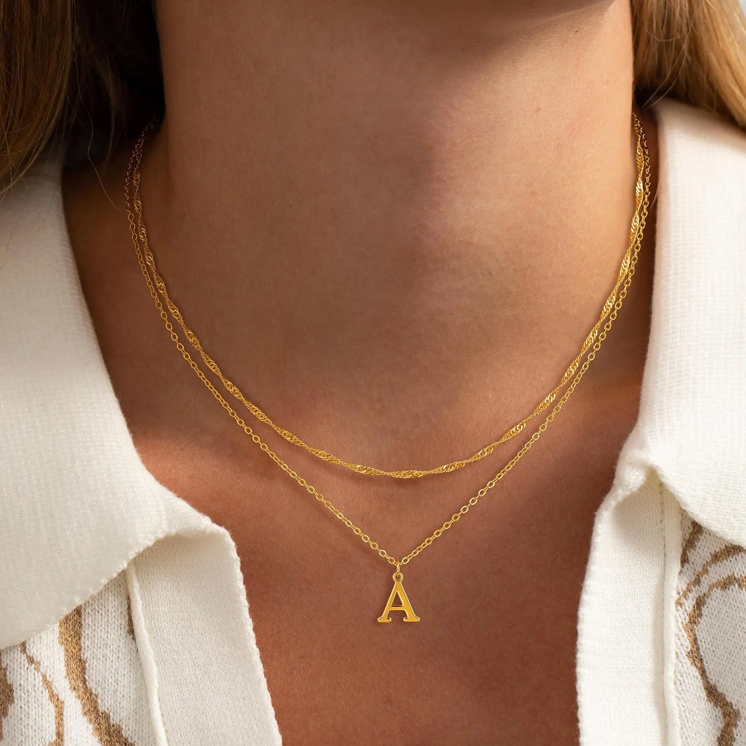 Gold Initial Necklaces for Women Dainty Layered Letter Pendant Necklace Cute Choker Necklace Teen Gift Trendy Stuff Personalized Jewelry Stack for Women Her