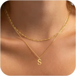 Gold Initial Necklaces for Women Dainty Layered Letter Pendant Necklace Cute Choker Necklace Teen Gift Trendy Stuff Personalized Jewelry Stack for Women Her