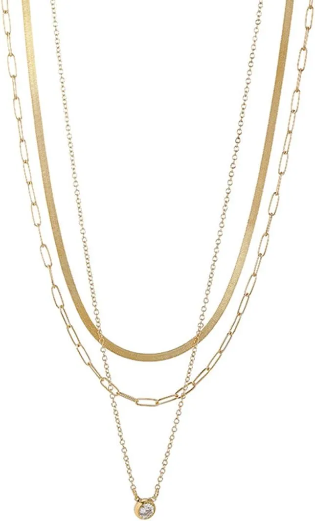 Gold Layered Necklace for Women Dainty Necklace Set Gold Stacked Necklace Simple Pendant Herringbone/Snake Chain/Paperclip Chain Gift
