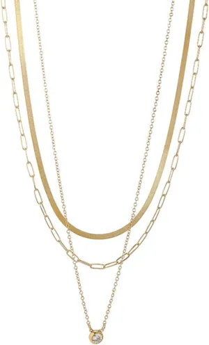 Gold Layered Necklace for Women Dainty Necklace Set Gold Stacked Necklace Simple Pendant Herringbone/Snake Chain/Paperclip Chain Gift