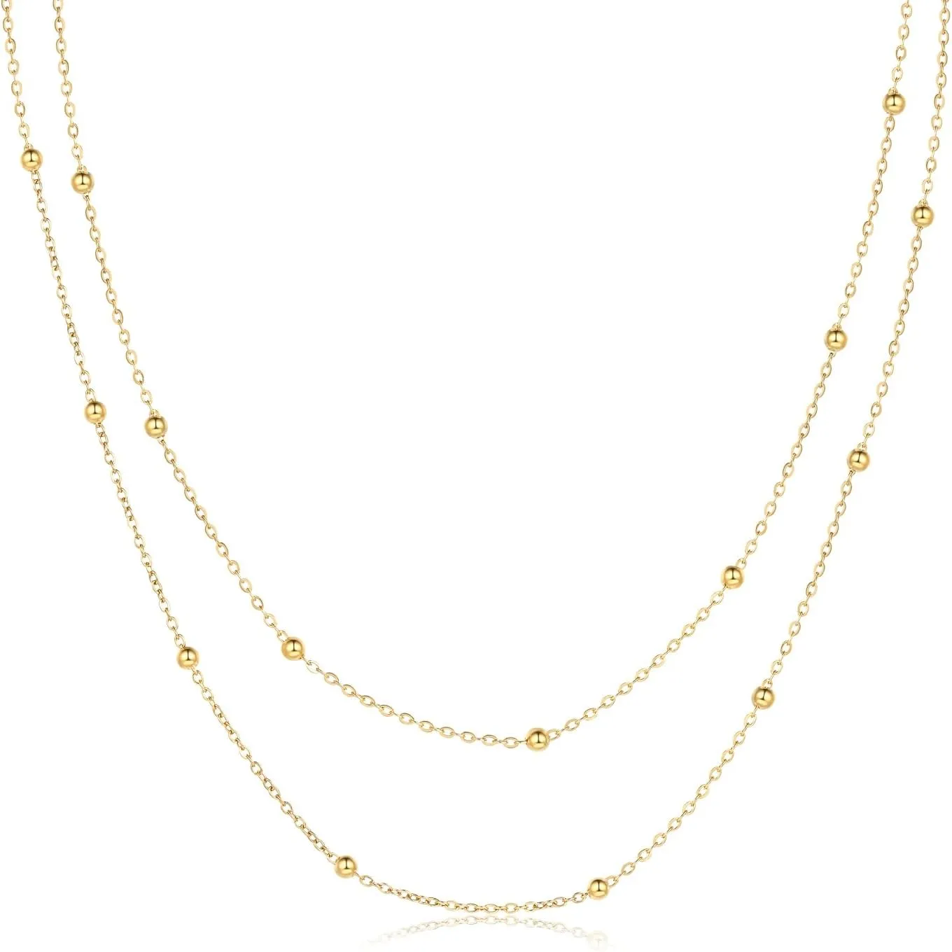 Gold Layered Necklaces for Women, Dainty Gold Choker Necklace,14K Gold Plated Herringbone Cable Link Chain Heart Pendant Necklace Set for Women, Surgical Steel Womens Chain
