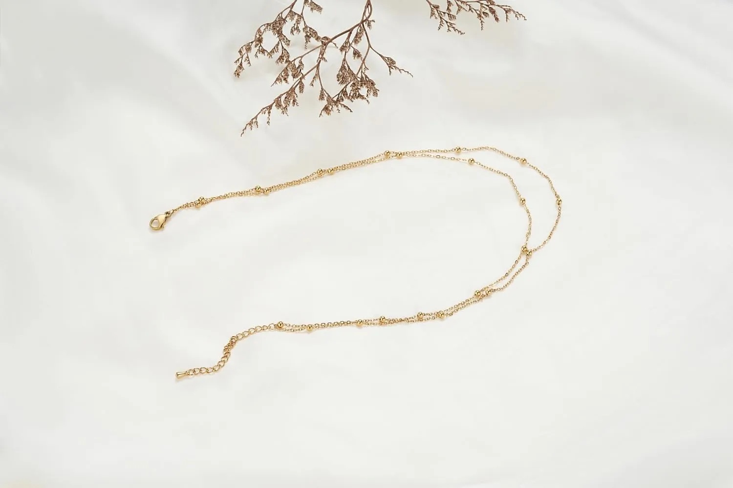 Gold Layered Necklaces for Women, Dainty Gold Choker Necklace,14K Gold Plated Herringbone Cable Link Chain Heart Pendant Necklace Set for Women, Surgical Steel Womens Chain