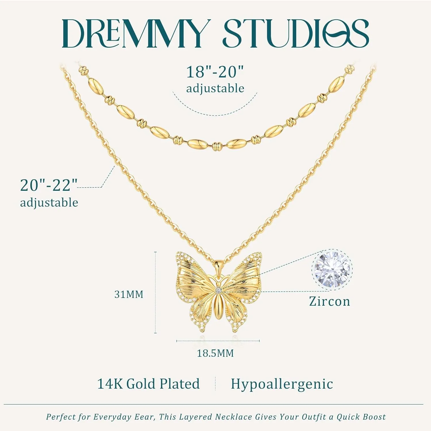 Gold Layered Necklaces Set For Women | 14K Gold Plated Handmade Cuban Link Figaro Cable Satellite Paperclip Chain Choker Necklace | CZ Heart Butterfly Square Cross Pendant Necklace Jewelry Gift Sets
