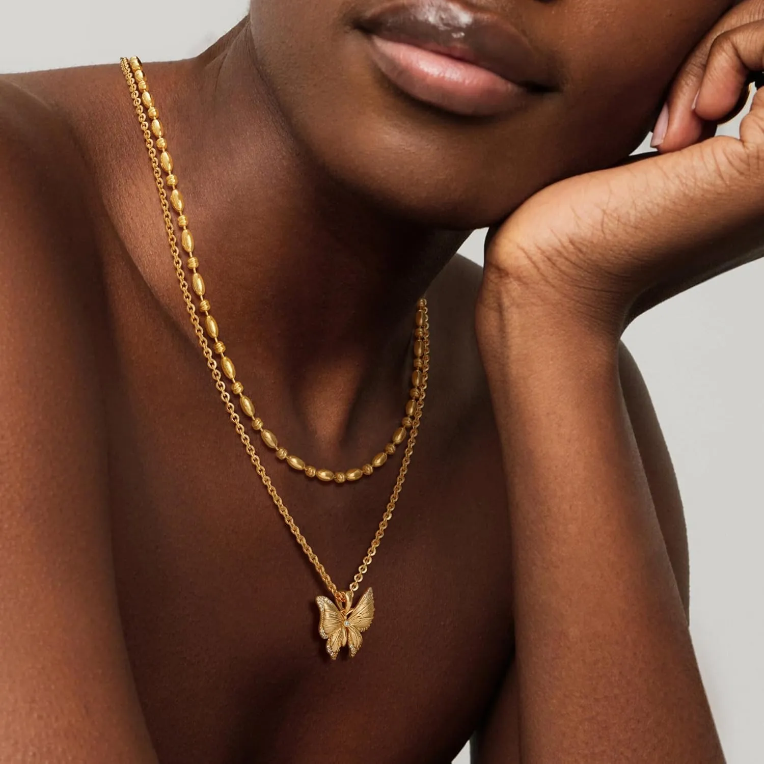 Gold Layered Necklaces Set For Women | 14K Gold Plated Handmade Cuban Link Figaro Cable Satellite Paperclip Chain Choker Necklace | CZ Heart Butterfly Square Cross Pendant Necklace Jewelry Gift Sets