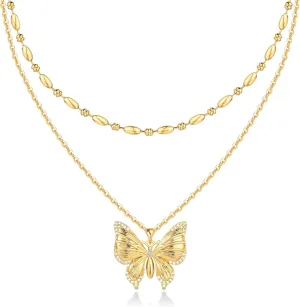Gold Layered Necklaces Set For Women | 14K Gold Plated Handmade Cuban Link Figaro Cable Satellite Paperclip Chain Choker Necklace | CZ Heart Butterfly Square Cross Pendant Necklace Jewelry Gift Sets