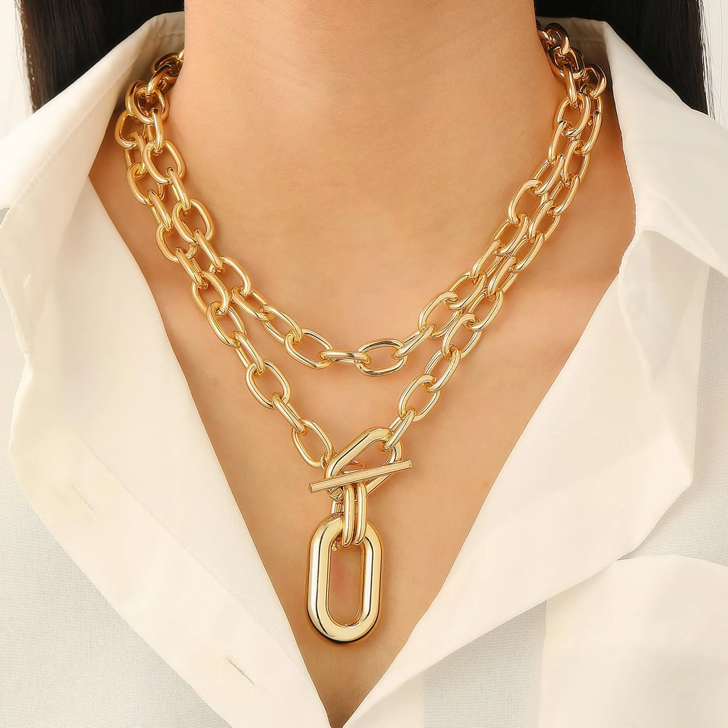 Gold Layered Pirate Necklace for Women Chunky Gold Chain Necklace Retro 80s 90s Hip Hop Coin Necklaces Pirate Jewelry Costume Accessories for Women Prom Party