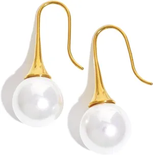 Gold Pearl Studs Earrings for Women 18K Gold Plated Pearl Drop Dangle Earrings Studs Wedding Dangling Earring