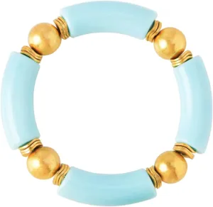 Gold Plated Beaded Acrylic Bamboo Tube Bangle Bracelets for Women, Colorful Chunky Curved Tube With Gold Pieces Beads Stretch Bracelet Friendship Summer Beach Jewelry