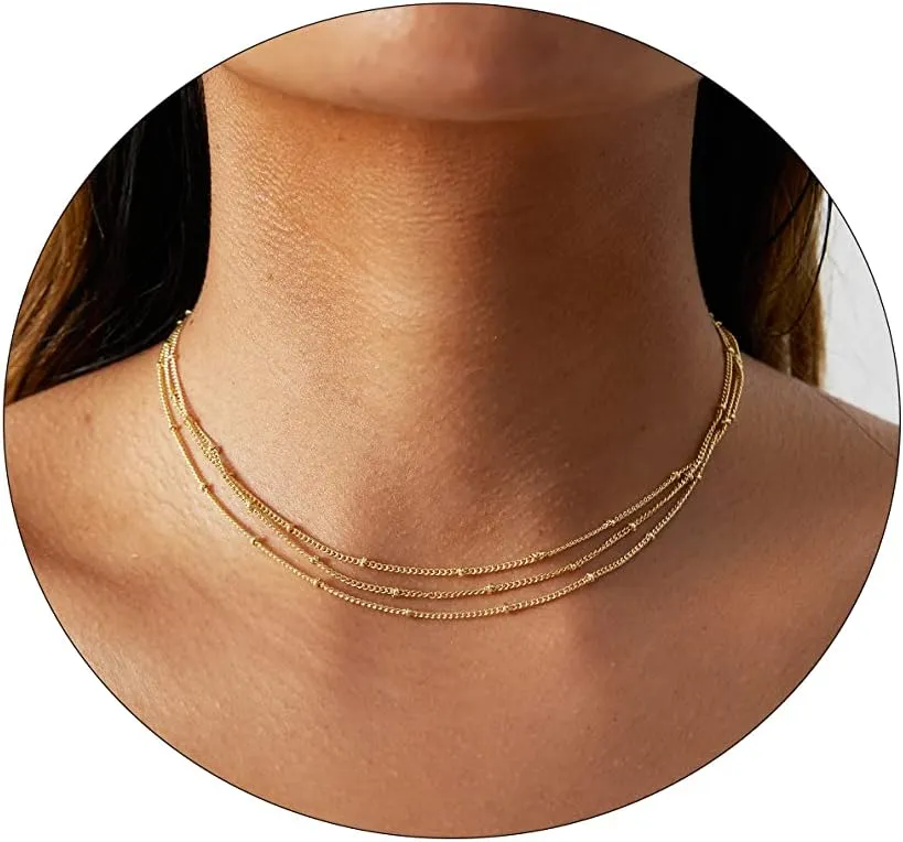 Gold/Silver Layered Necklace for Women Stylish Minimalist Multilayer Pendant Necklaces Dainty Satellite Paperclip Chain Pearl Necklace Handmade Everyday Jewelry Gift