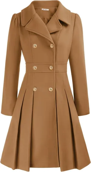 GRACE KARIN 2024 Women's Fashion Trench Coat Notch Lapel Double Breasted Thick A Line Pea Coats Jacket with Pockets(S-2XL)