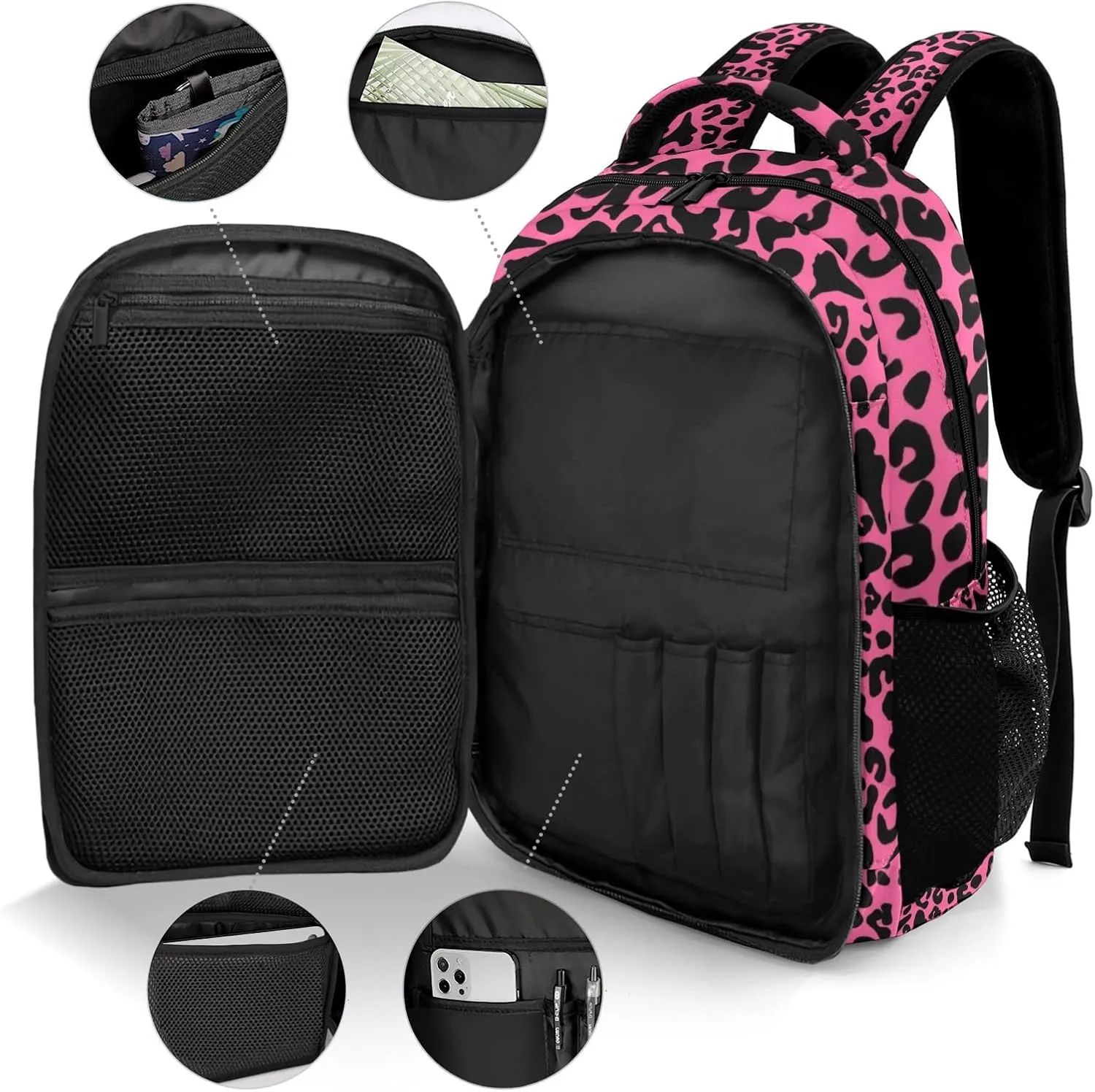 Graceful Leopard Print Girl Backpack Casual Bag Daypack for Women Men Camping Hiking