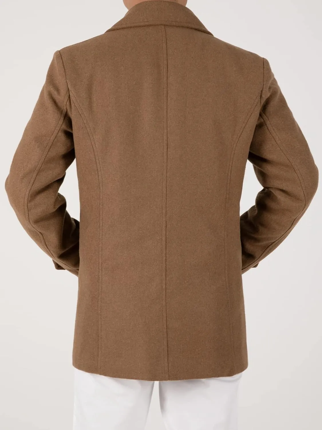 Hacikis Mens Double Breasted Wool Blend Pea Coat Quilted Lined Notched Collar Trench Coats