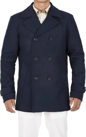 Hacikis Mens Double Breasted Wool Blend Pea Coat Quilted Lined Notched Collar Trench Coats