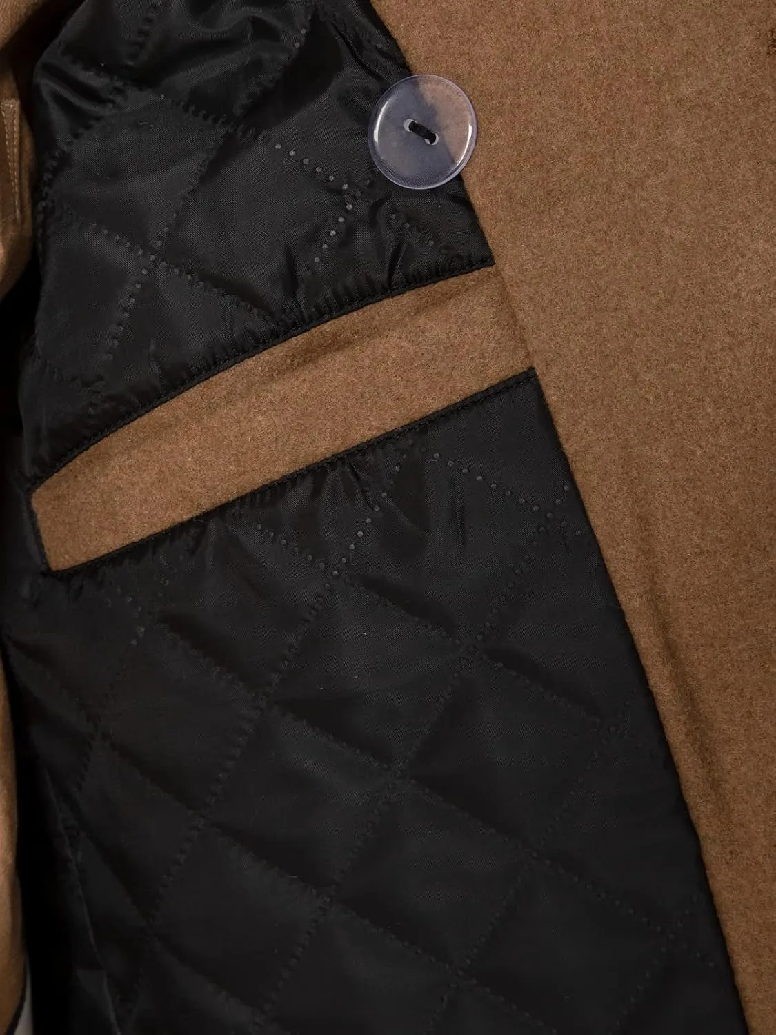 Hacikis Mens Double Breasted Wool Blend Pea Coat Quilted Lined Notched Collar Trench Coats