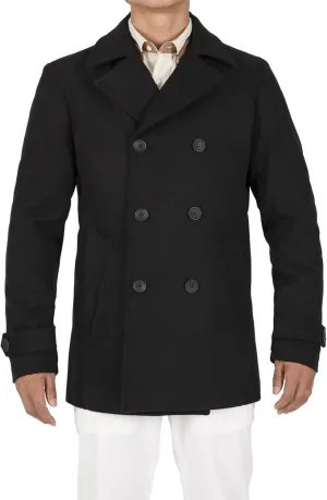Hacikis Mens Double Breasted Wool Blend Pea Coat Quilted Lined Notched Collar Trench Coats