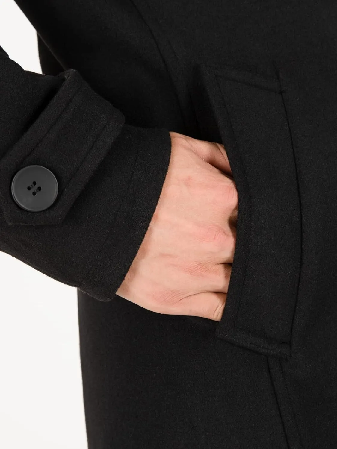 Hacikis Mens Double Breasted Wool Blend Pea Coat Quilted Lined Notched Collar Trench Coats