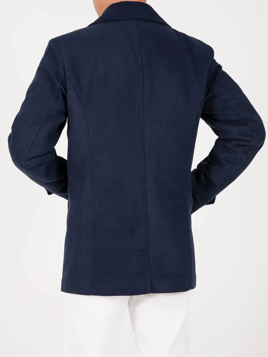 Hacikis Mens Double Breasted Wool Blend Pea Coat Quilted Lined Notched Collar Trench Coats