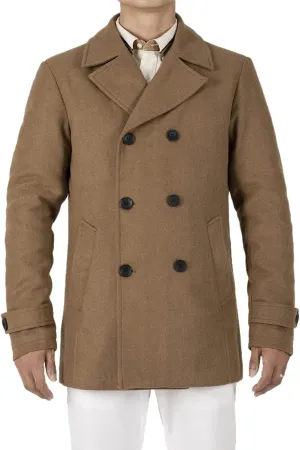 Hacikis Mens Double Breasted Wool Blend Pea Coat Quilted Lined Notched Collar Trench Coats