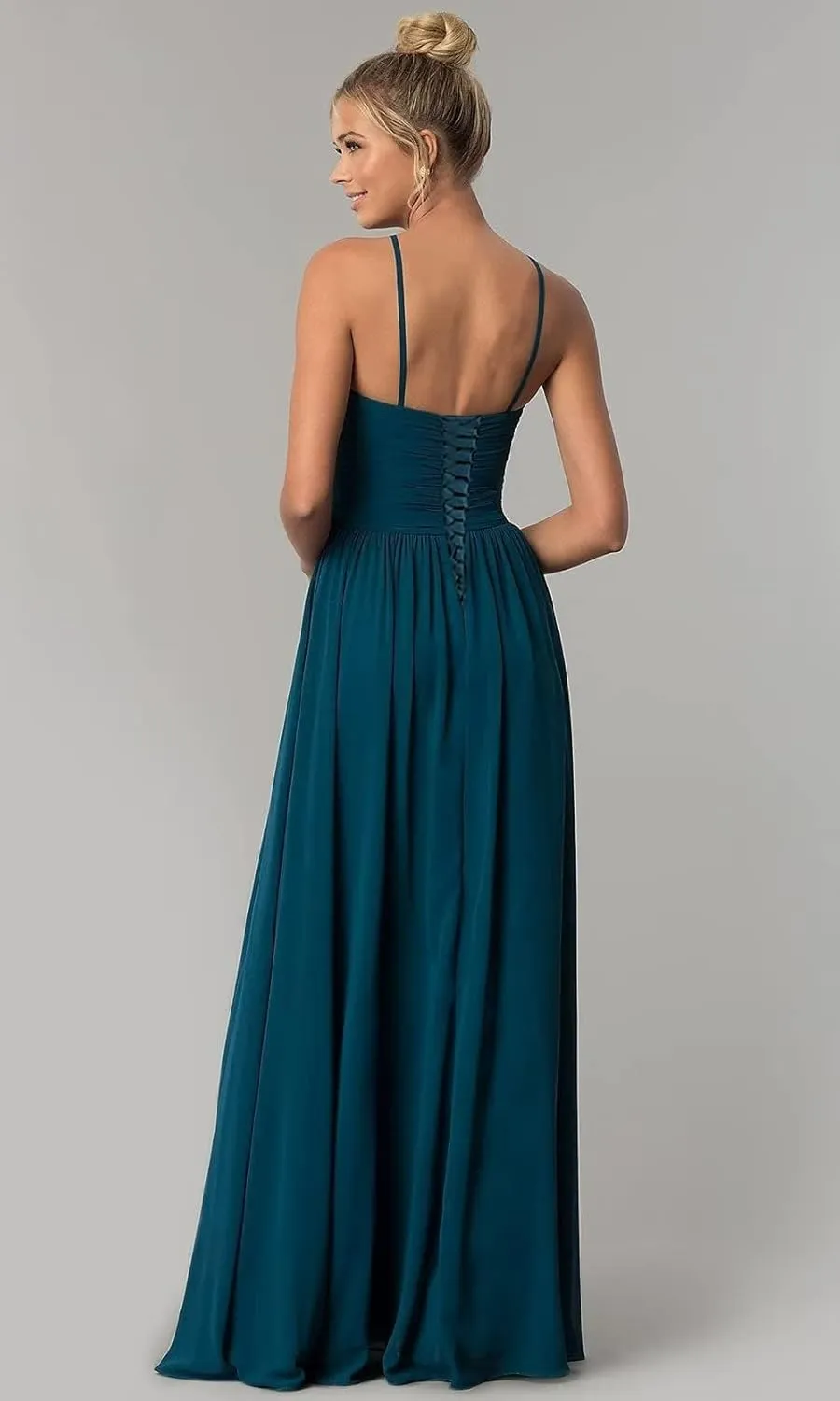Halter Bridesmaid Dresses Backless Chiffon Long Bridesmaid Dress Evening Dresses for Women Formal with Pockets