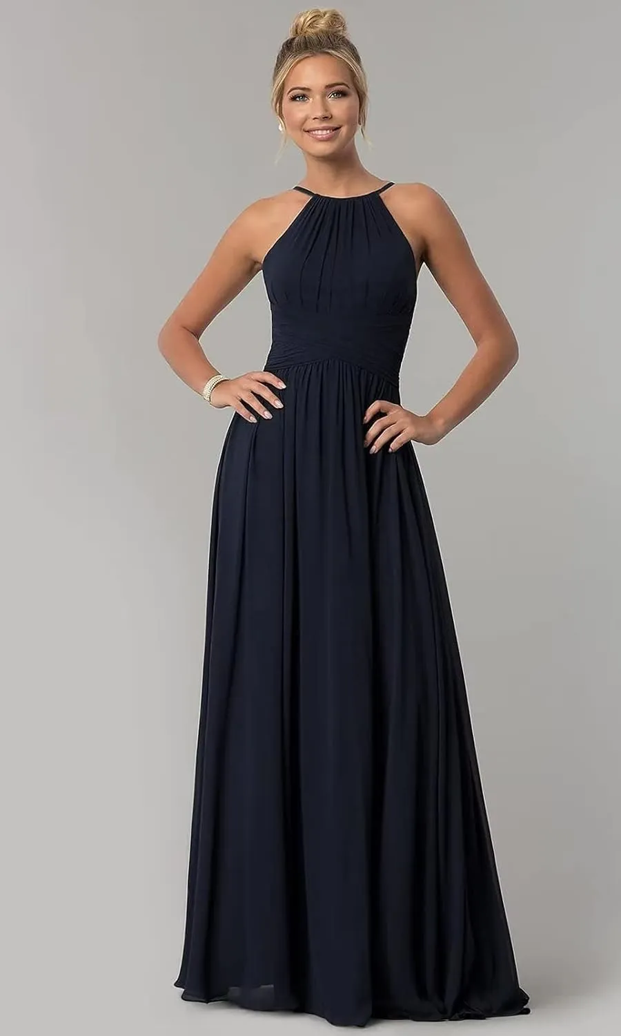Halter Bridesmaid Dresses Backless Chiffon Long Bridesmaid Dress Evening Dresses for Women Formal with Pockets