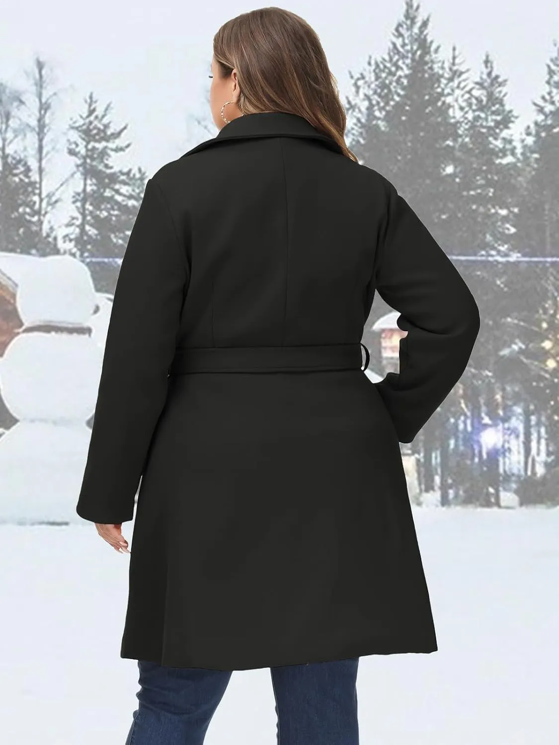 Hanna Nikole Women's Plus Size Wool Dress Coat with Belt Double Breasted Pea Coats Mid-Long Trench Coat