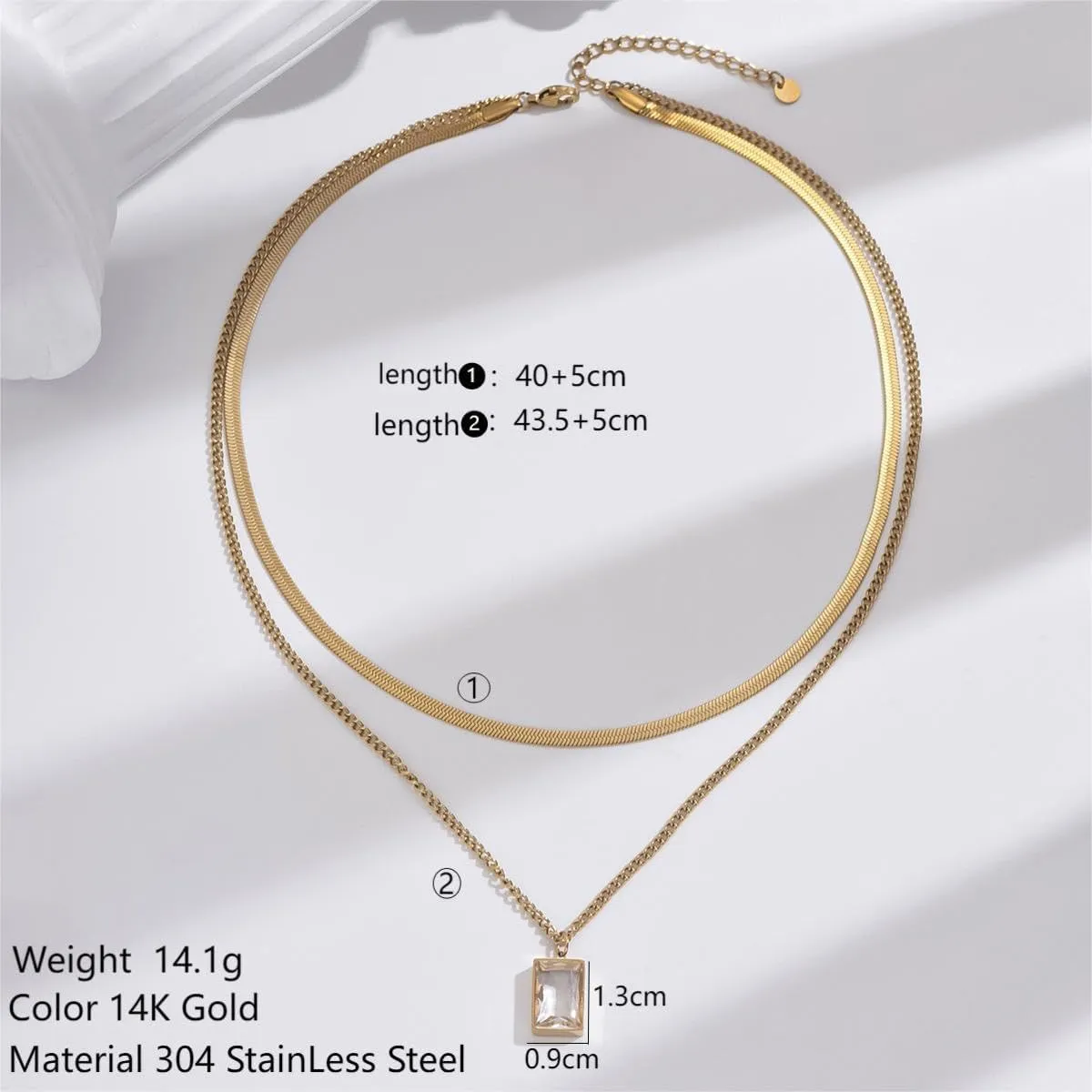 HAPPILOOPS14k Gold Plated Cubic Zirconia Pendant Necklace Fashionable And Simple Layered Necklaces Women's Jewelry