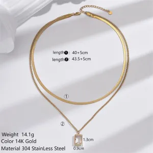 HAPPILOOPS14k Gold Plated Cubic Zirconia Pendant Necklace Fashionable And Simple Layered Necklaces Women's Jewelry