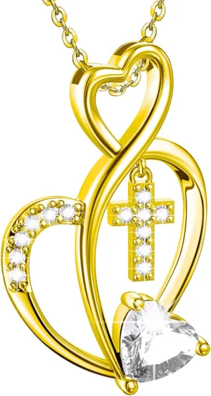 Heart Necklaces for Women Cross Heart Pendant Jewelry Chain Silver Plated Dainty Chrismas Gifts