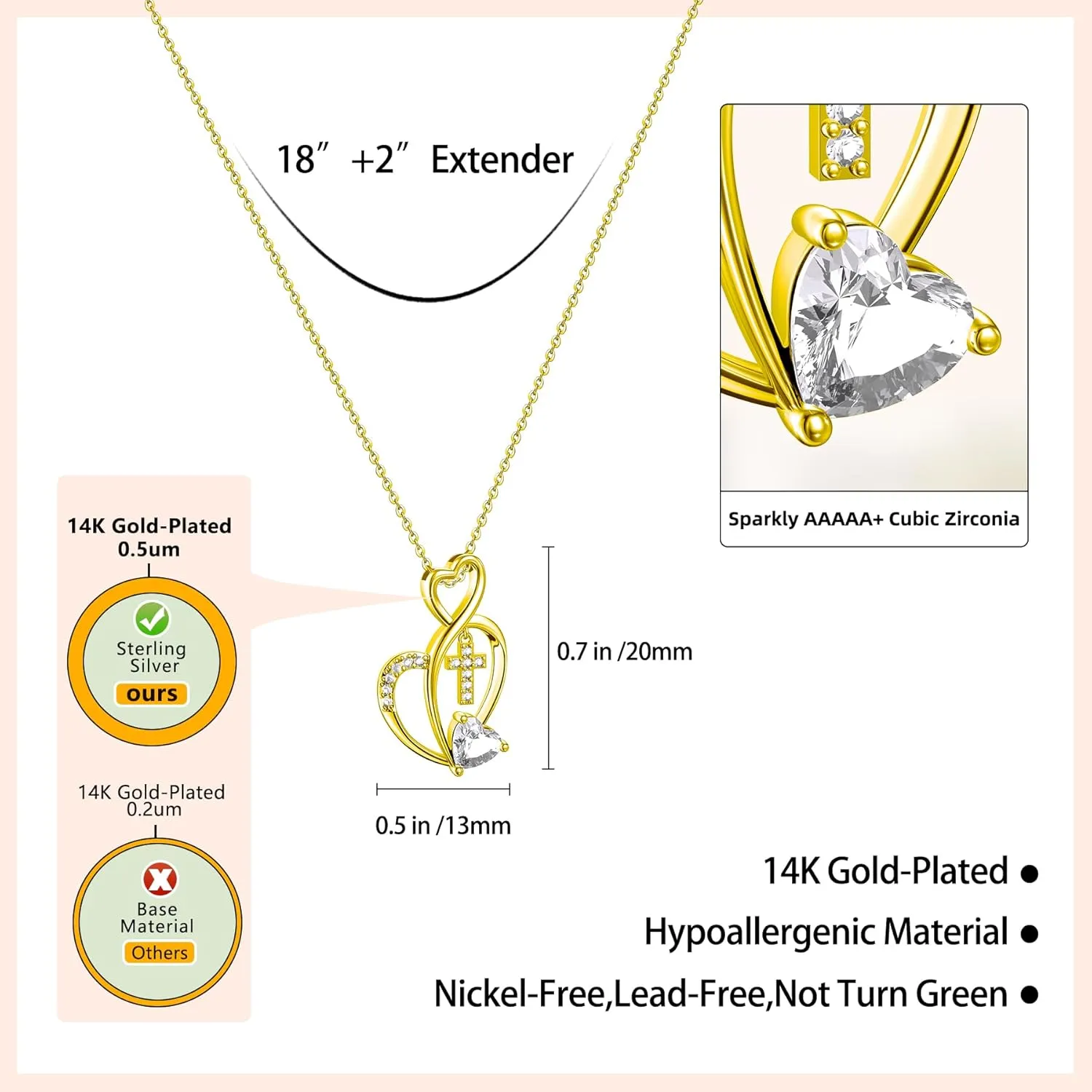Heart Necklaces for Women Cross Heart Pendant Jewelry Chain Silver Plated Dainty Chrismas Gifts